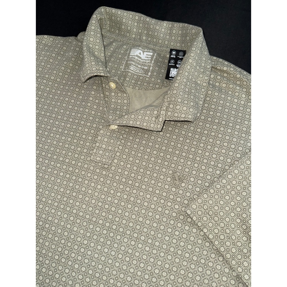 American Eagle Mens XXXL Sage Green Geometric Print Short‎ Sleeve Polo Shirt 3XL